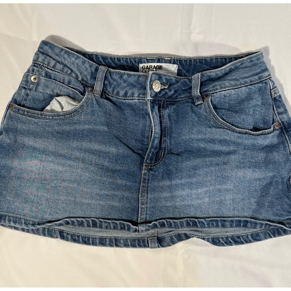 Garage Denim Mini Skort Medium Wash Blue Jean Skirt with Built-in Shorts Women S